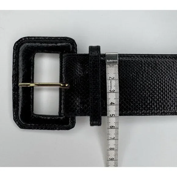 Vintage Oscar De La Renta Black Embossed Leather Belt display picture 2